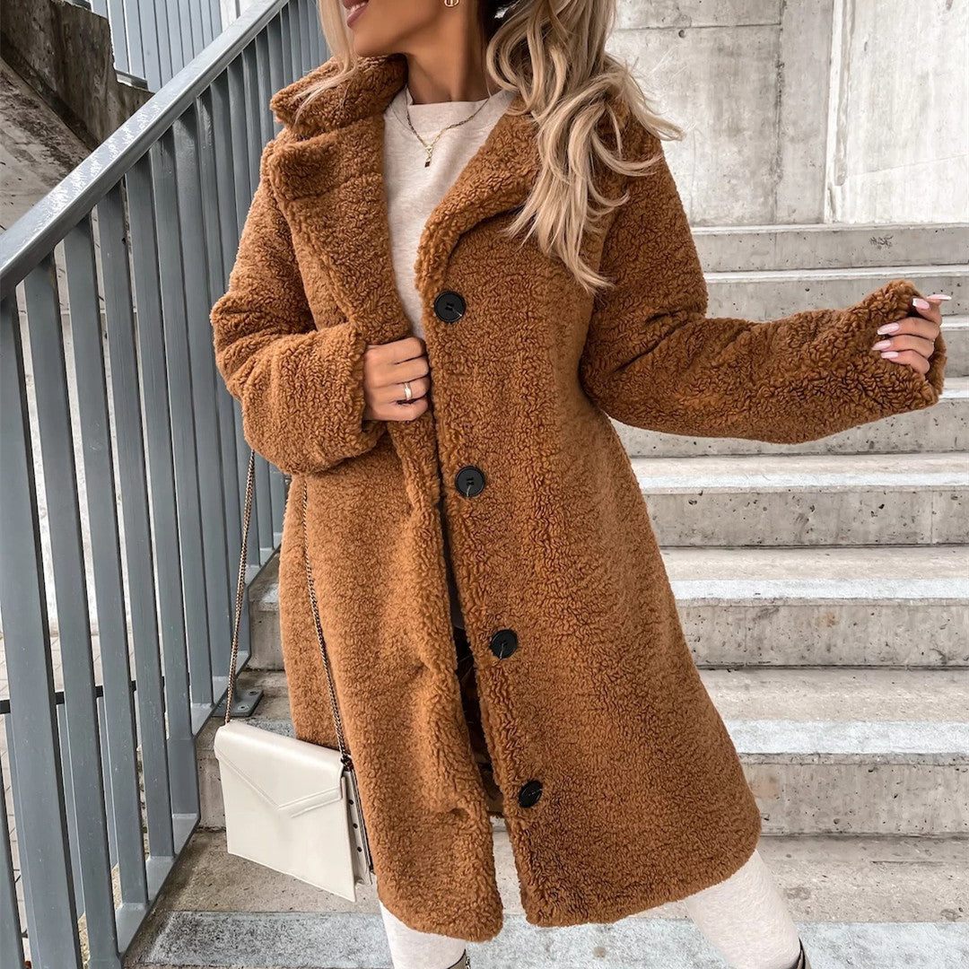 Women's Long-sleeved Lapel Plush Jacket Top - Daily Cozy Closet