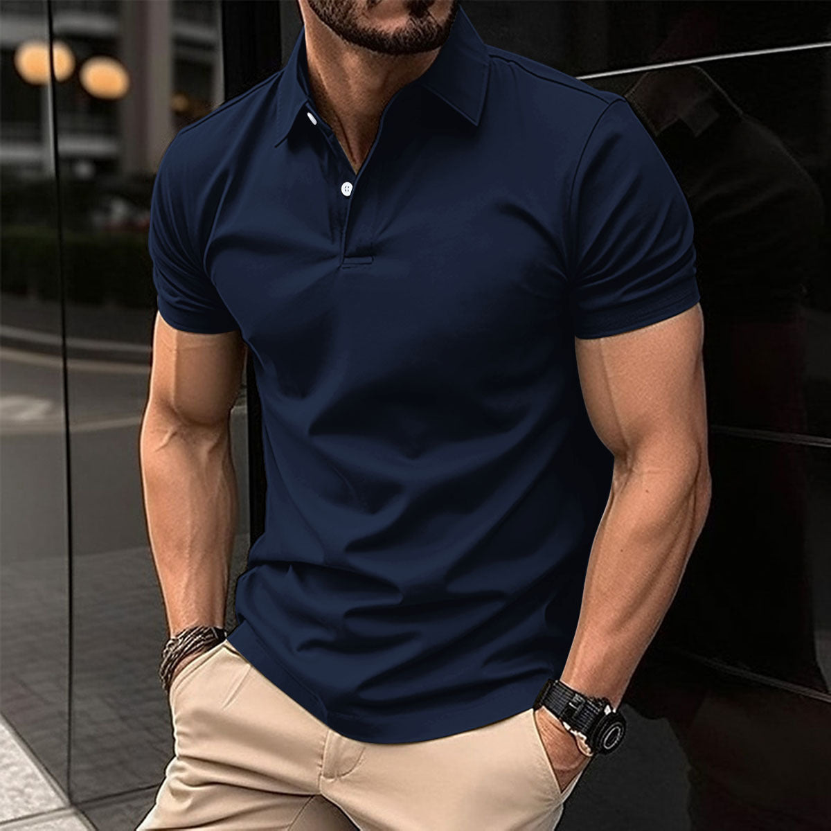 Summer Short Sleeve Polo Shirt Men Solid Color Button Lapel Button Top - Daily Cozy Closet