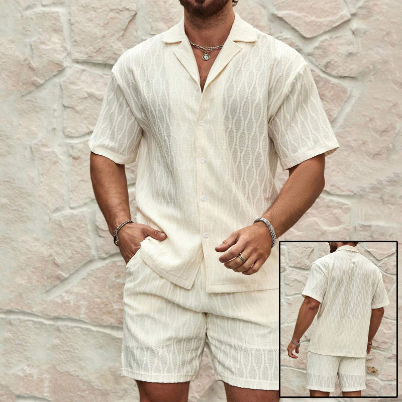 Men Tracksuits Summer Fashion Solid Loose Casual Two Pieces Lapel Button Shirt Shorts Beach Holiday All-match Outfits Male - Daily Cozy Closet