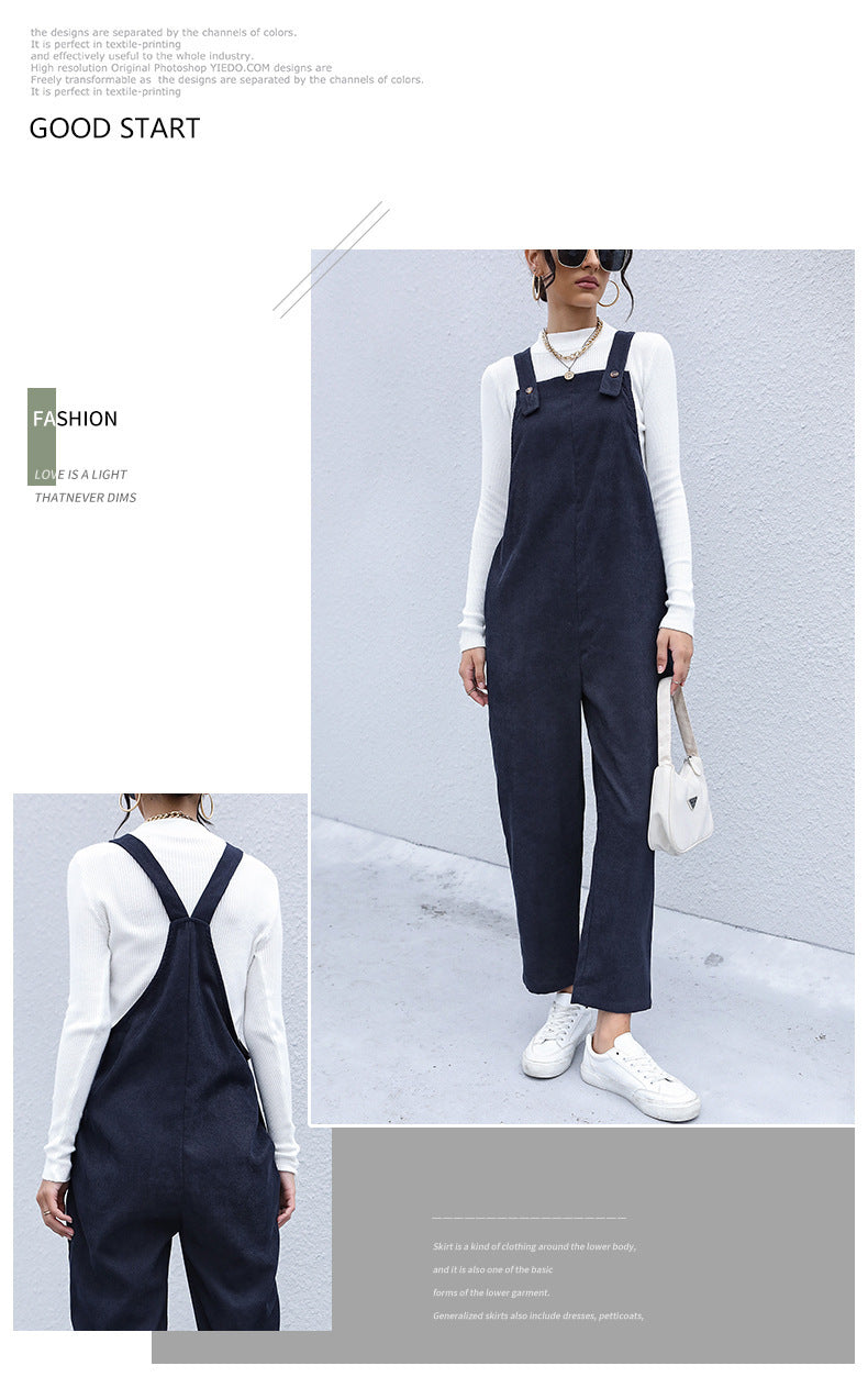 🍂 Cozy & Effortless – Women’s Autumn Corduroy Suspender Pants - Daily Cozy Closet