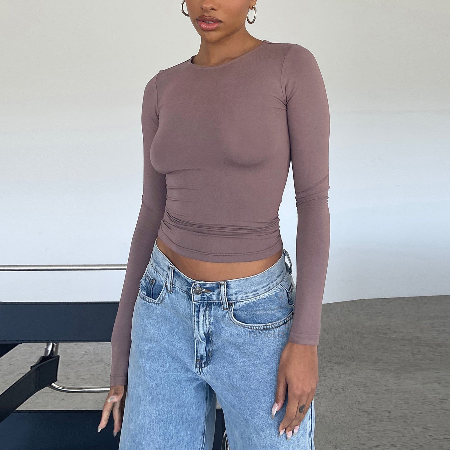 Women's Clothing Fashion Slim Long-sleeved Pullovers Tops Solid Causal Fit Shirts - Daily Cozy Closet