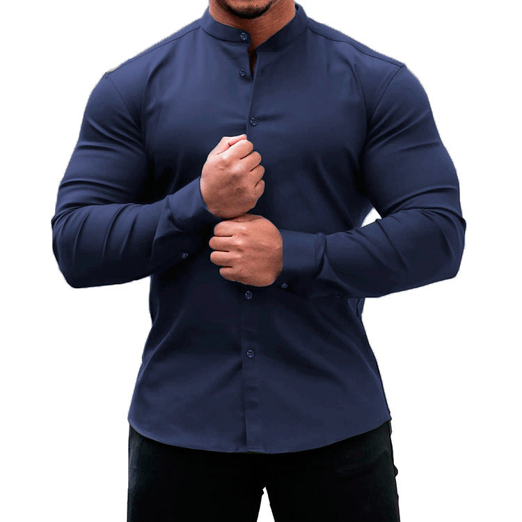 Long Sleeve Shirt Men Casual Button Down Slim Tops Solid Color Casual Mens Clothing - Daily Cozy Closet