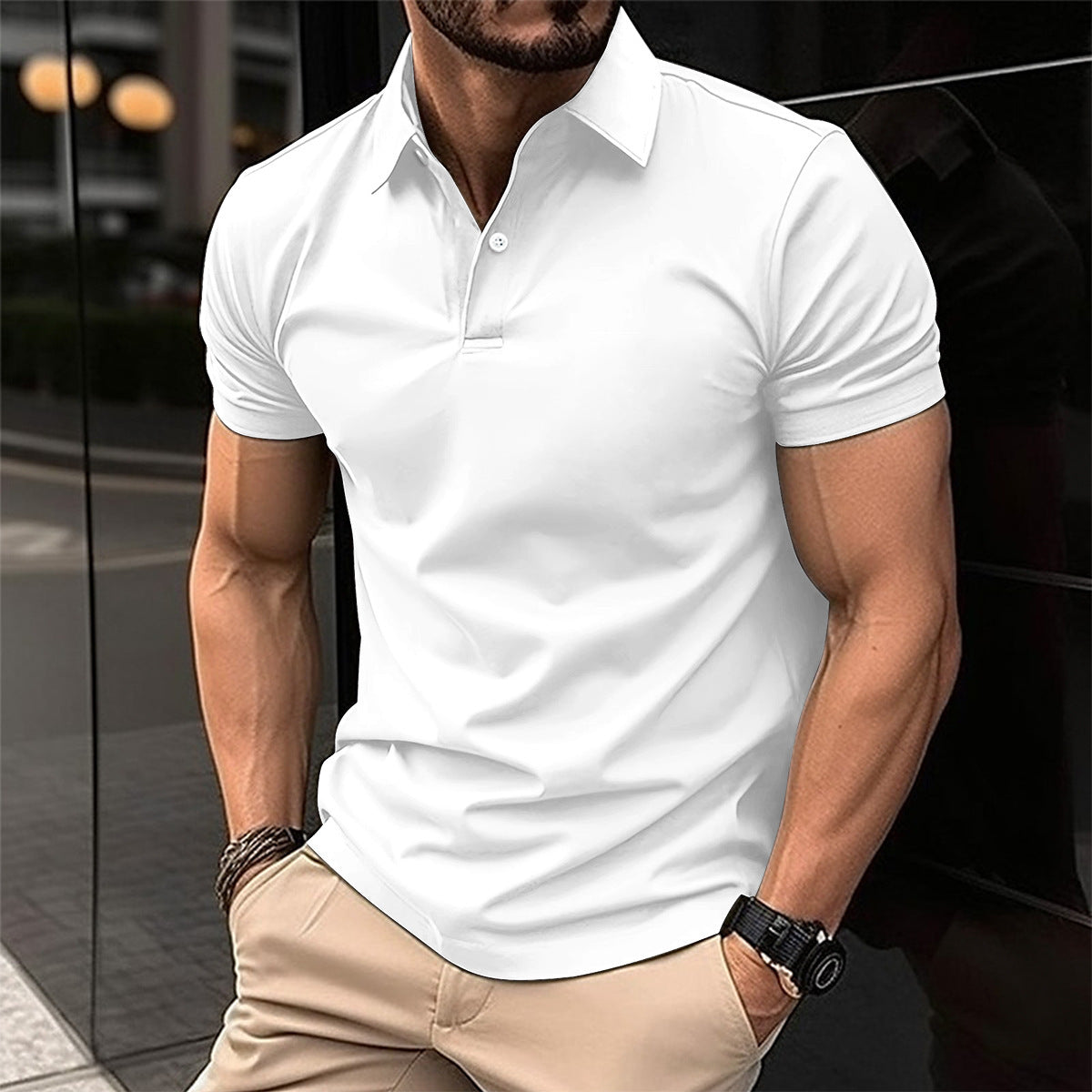 Summer Short Sleeve Polo Shirt Men Solid Color Button Lapel Button Top - Daily Cozy Closet