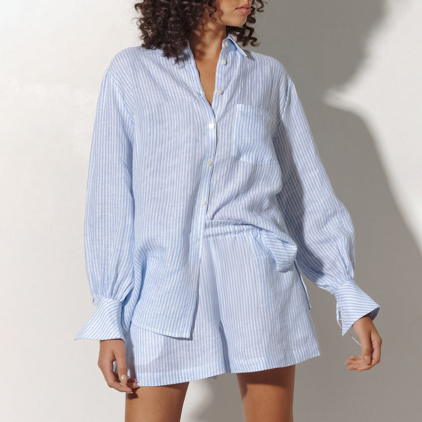 🏝️Pure Cotton Striped Shirt Outfit Ins Style Casual - Daily Cozy Closet