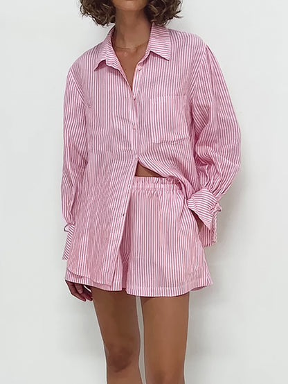 🏝️Pure Cotton Striped Shirt Outfit Ins Style Casual - Daily Cozy Closet