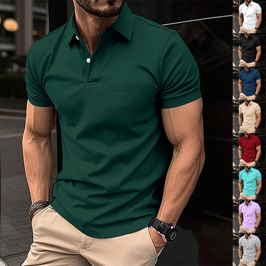 Summer Short Sleeve Polo Shirt Men Solid Color Button Lapel Button Top - Daily Cozy Closet