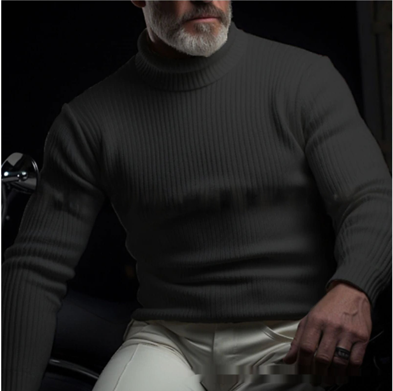 🧶 Men's Slim Fit Turtleneck Sweater – Solid Color Pullover - Daily Cozy Closet