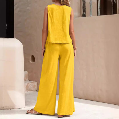 🌿 Effortless Style, All-Day Comfort – Women’s Solid Color Cotton-Linen Set - Daily Cozy Closet