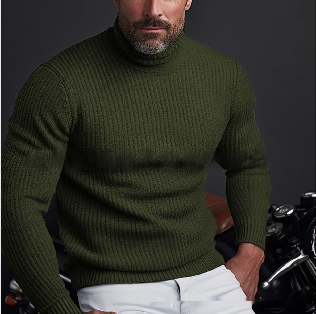 🧶 Men's Slim Fit Turtleneck Sweater – Solid Color Pullover - Daily Cozy Closet
