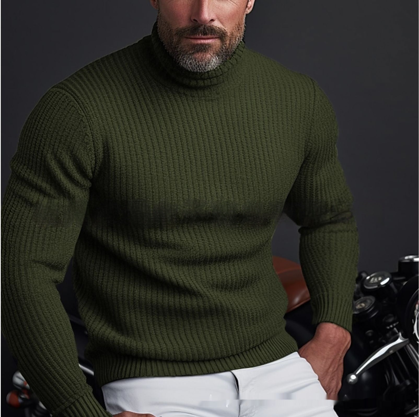 🧶 Men's Slim Fit Turtleneck Sweater – Solid Color Pullover - Daily Cozy Closet