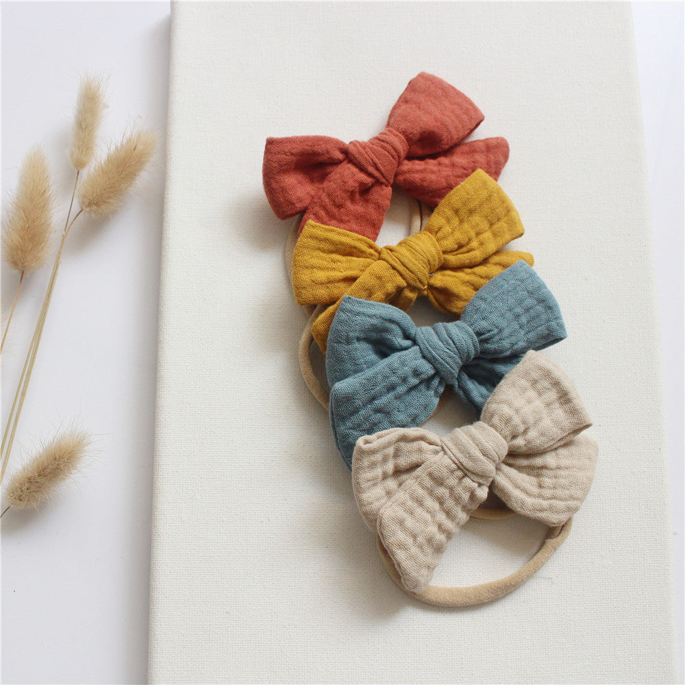 🎀 Soft, Sweet & Stylish – Baby Cotton Gauze Bow Headband Set (4-Pack) - Daily Cozy Closet