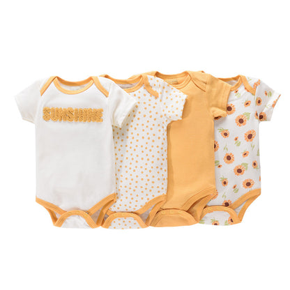 ☀️ All-Day Comfort – 4-Pack Summer Cotton Baby Rompers - Daily Cozy Closet