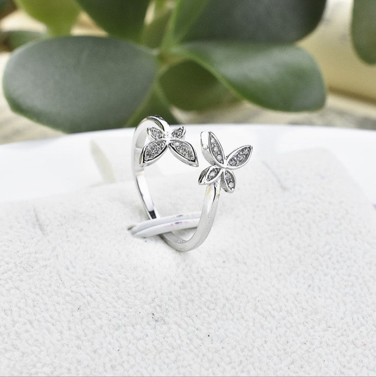🦋 Sterling Silver Adjustable Butterfly Ring – Gem-Set Elegant Women’s Jewelry - Daily Cozy Closet