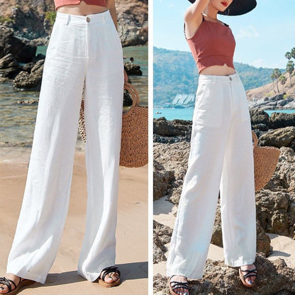 🌿 Effortless Elegance – Loose Cotton-Linen High-Waist Straight Pants - Daily Cozy Closet