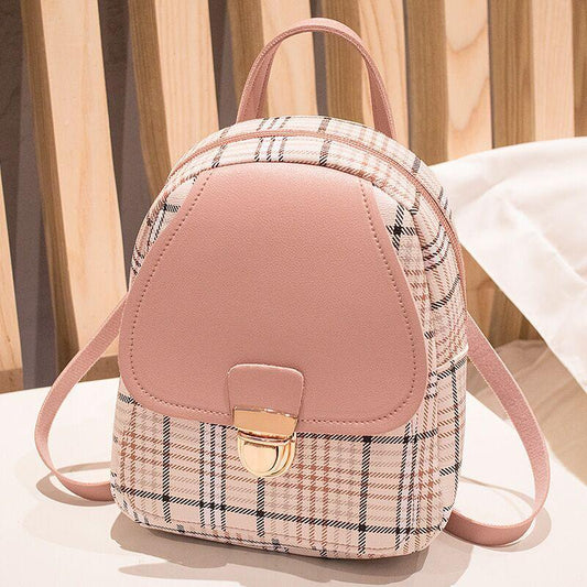 Ladies Check Lock Small Backpack One Shoulder Diagonal Handbag Coin Purse - Daily Cozy Closet