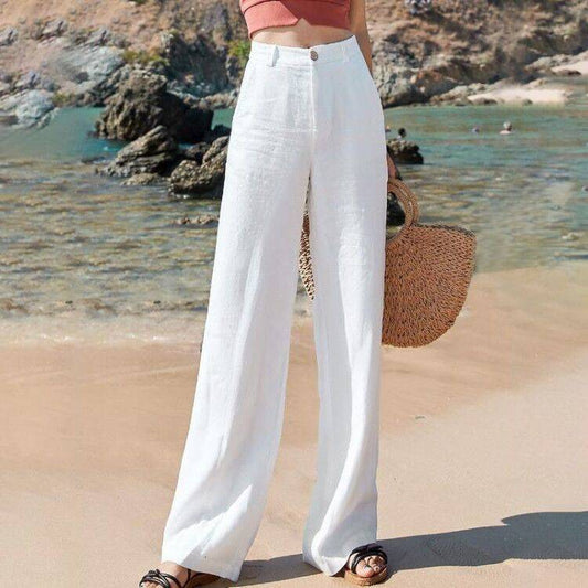 🌿 Effortless Elegance – Loose Cotton-Linen High-Waist Straight Pants - Daily Cozy Closet