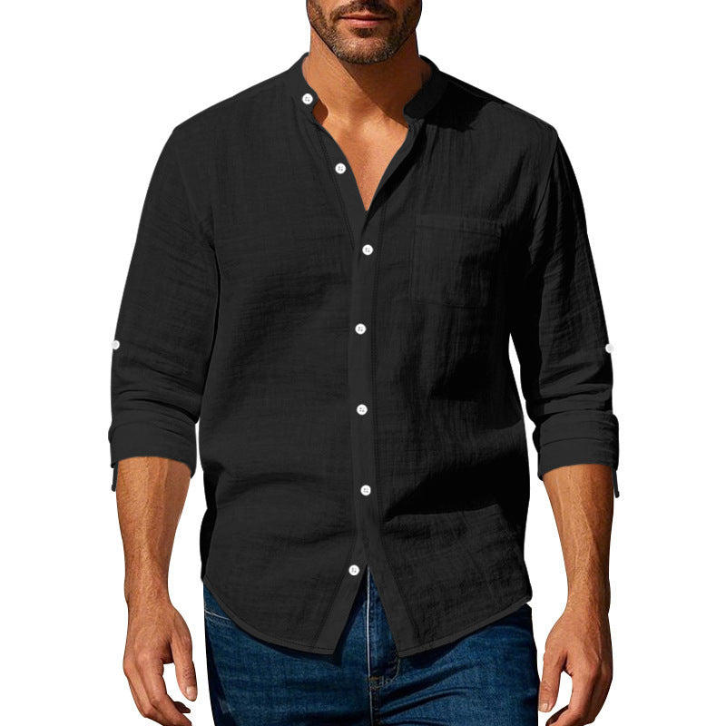 👔 Stylish Long Sleeve Stand Collar Shirt with Pockets – Casual Comfort for Men - Daily Cozy Closet