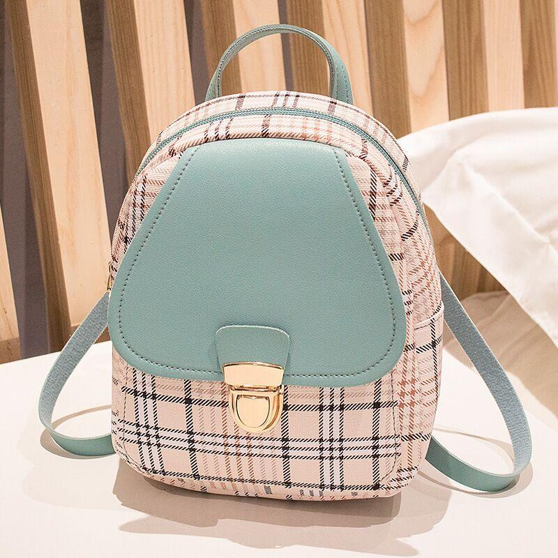 Ladies Check Lock Small Backpack One Shoulder Diagonal Handbag Coin Purse - Daily Cozy Closet