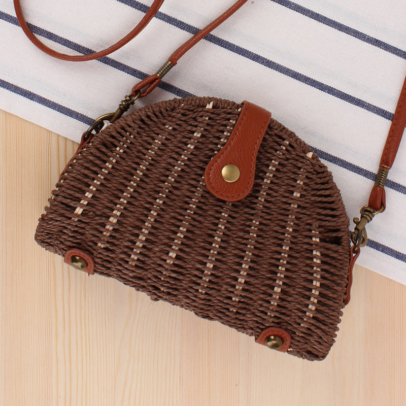 🌾 Semicircle Straw Woven Messenger Bag – Chic & Natural Summer Essential - Daily Cozy Closet