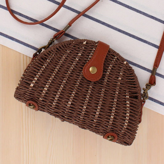 🌾 Semicircle Straw Woven Messenger Bag – Chic & Natural Summer Essential - Daily Cozy Closet