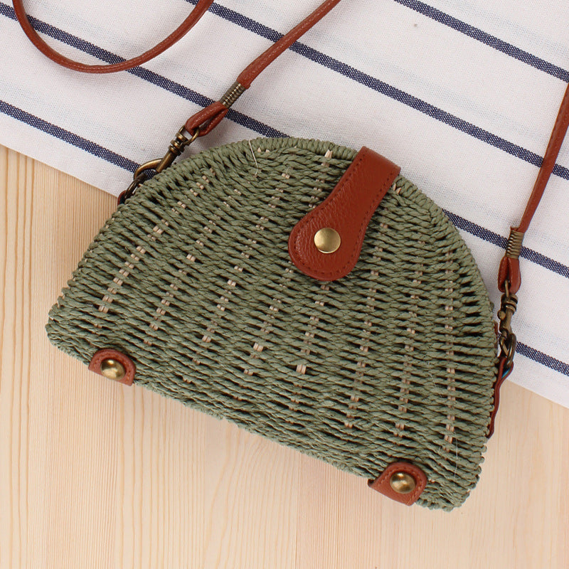 🌾 Semicircle Straw Woven Messenger Bag – Chic & Natural Summer Essential - Daily Cozy Closet