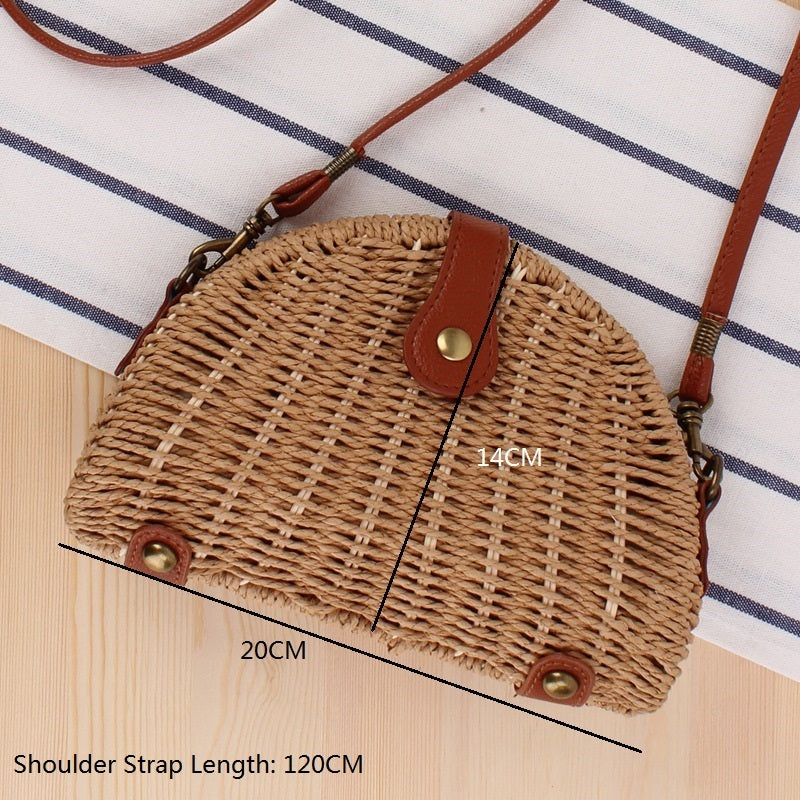 🌾 Semicircle Straw Woven Messenger Bag – Chic & Natural Summer Essential - Daily Cozy Closet