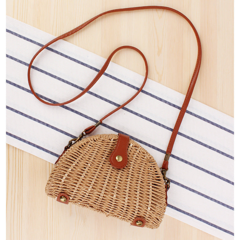🌾 Semicircle Straw Woven Messenger Bag – Chic & Natural Summer Essential - Daily Cozy Closet