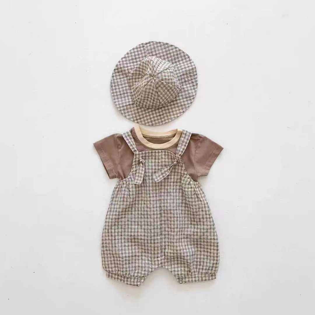 👶 Adorable & Breezy – Baby Checkered Three-Piece Sling Set for Summer - Daily Cozy Closet