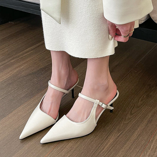 👠 Sleek & Chic – Women’s Pointed Toe High Heel Half Slippers with Ankle Strap - Daily Cozy Closet