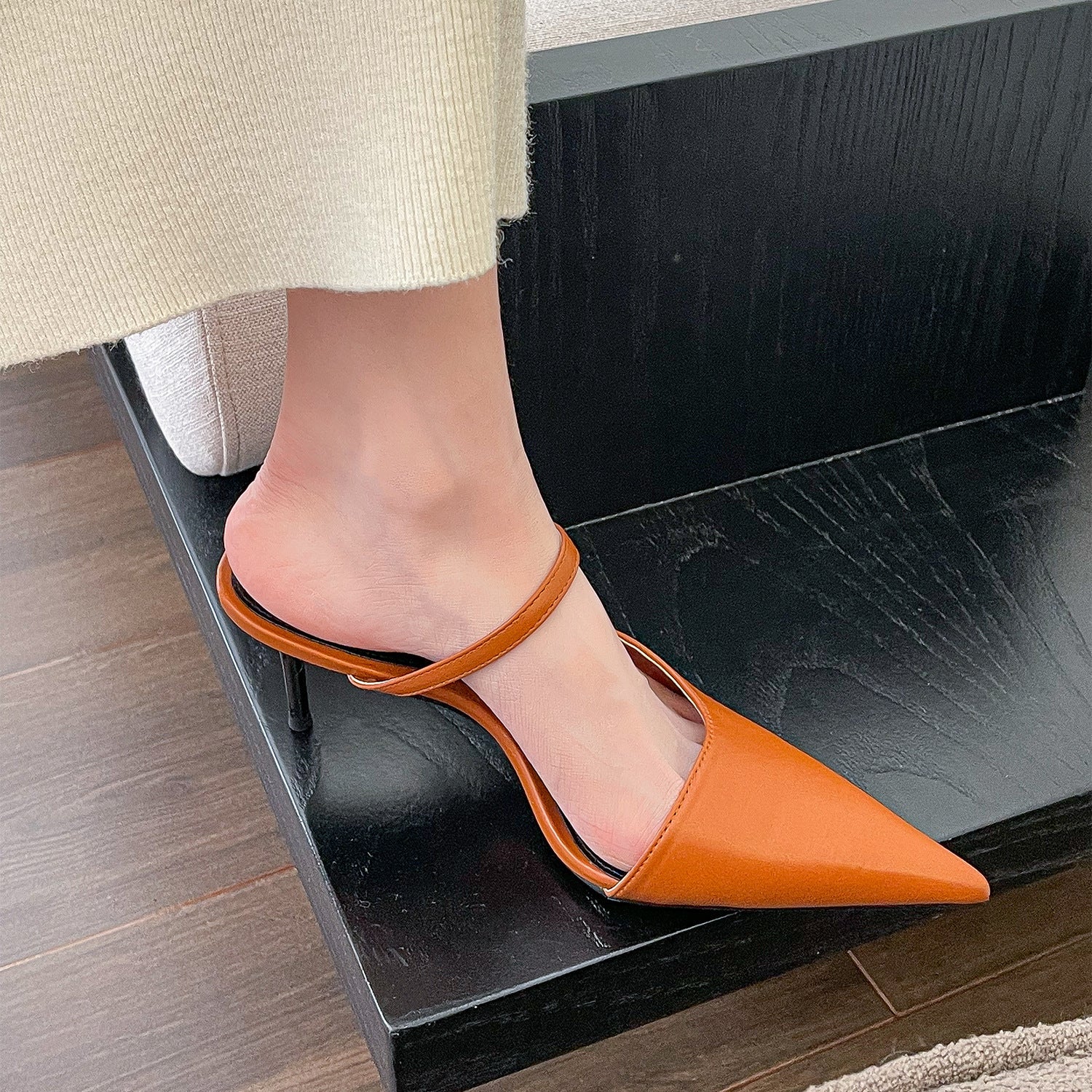 👠 Sleek & Chic – Women’s Pointed Toe High Heel Half Slippers with Ankle Strap - Daily Cozy Closet