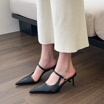 👠 Sleek & Chic – Women’s Pointed Toe High Heel Half Slippers with Ankle Strap - Daily Cozy Closet