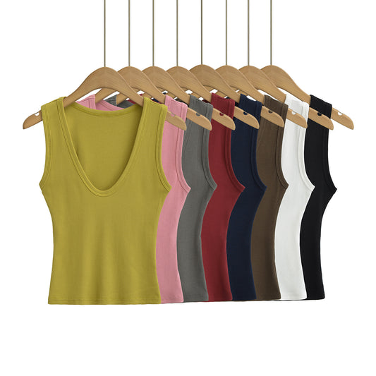 👚 Women's Deep U-neck Vest Short Top - Daily Cozy Closet