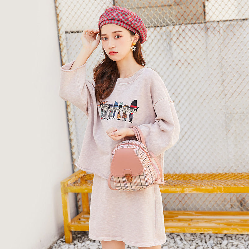 Ladies Check Lock Small Backpack One Shoulder Diagonal Handbag Coin Purse - Daily Cozy Closet
