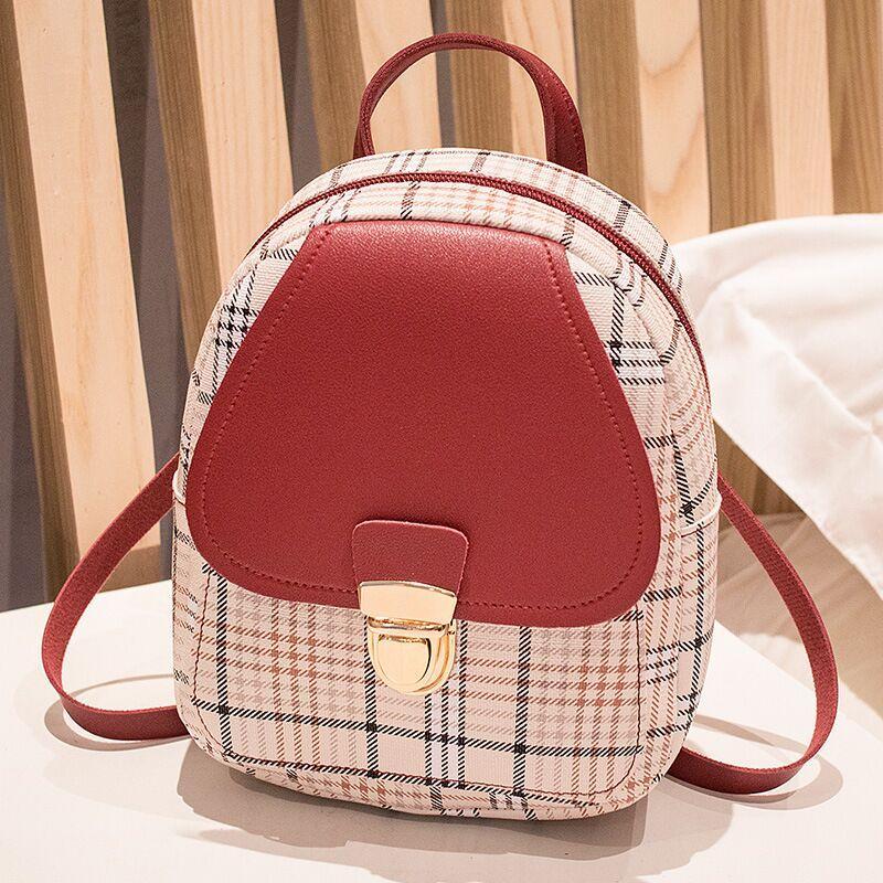Ladies Check Lock Small Backpack One Shoulder Diagonal Handbag Coin Purse - Daily Cozy Closet