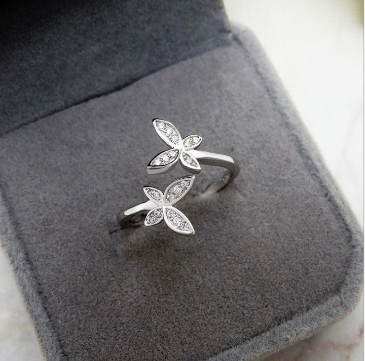 🦋 Sterling Silver Adjustable Butterfly Ring – Gem-Set Elegant Women’s Jewelry - Daily Cozy Closet