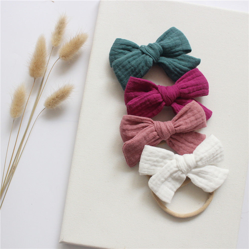 🎀 Soft, Sweet & Stylish – Baby Cotton Gauze Bow Headband Set (4-Pack) - Daily Cozy Closet