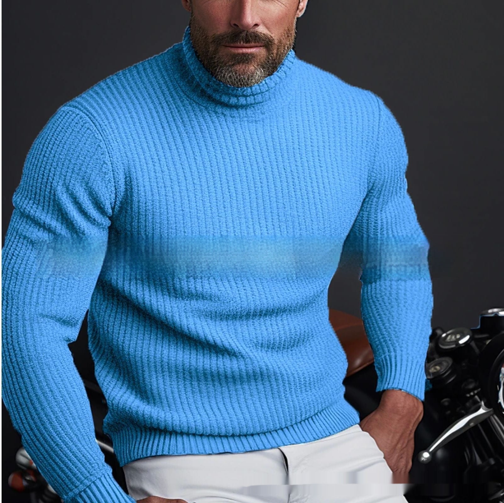 🧶 Men's Slim Fit Turtleneck Sweater – Solid Color Pullover - Daily Cozy Closet
