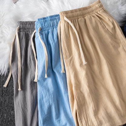 ☀️ Cotton Line Shorts for Men – Summer Elastic Waist Casual Comfort - Daily Cozy Closet
