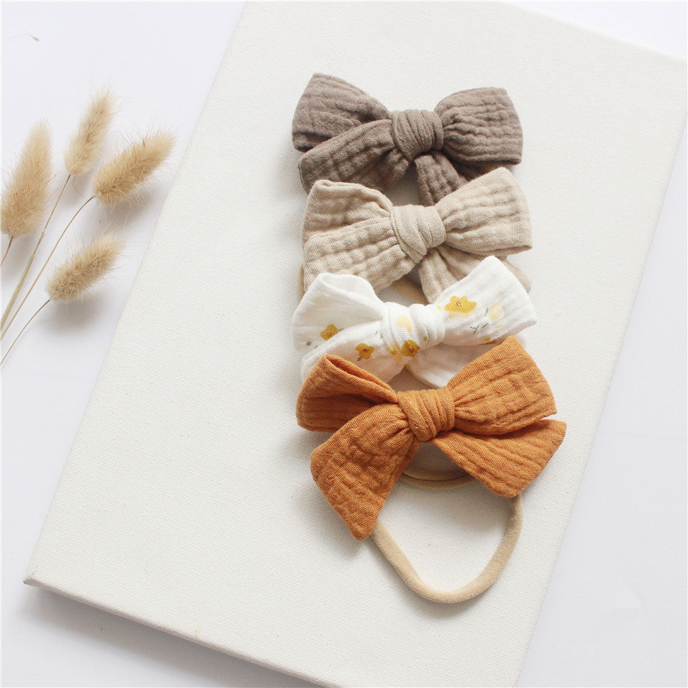 🎀 Soft, Sweet & Stylish – Baby Cotton Gauze Bow Headband Set (4-Pack) - Daily Cozy Closet