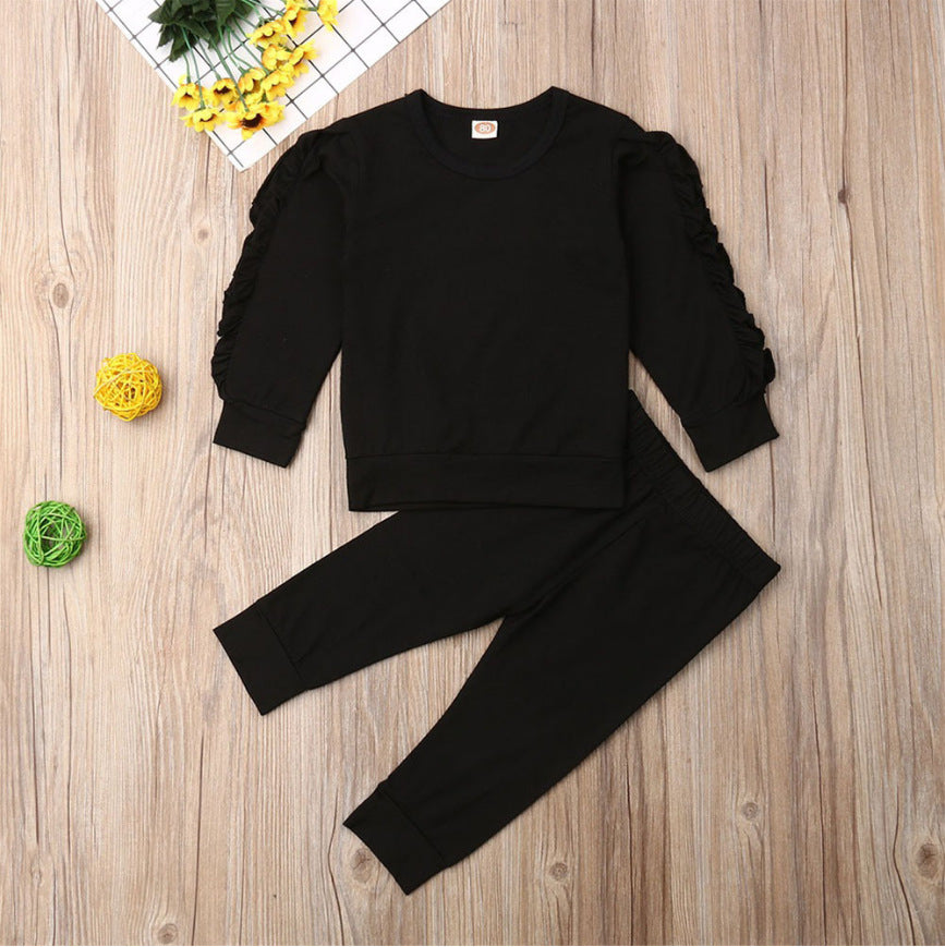 Newborn Baby Boys Girls Ruffles Jumper Solid Long Sleeve Sweatshirt Tops Pants Infant Kids 2Pcs Outfits Clothes Set Fall Clothes - Daily Cozy Closet