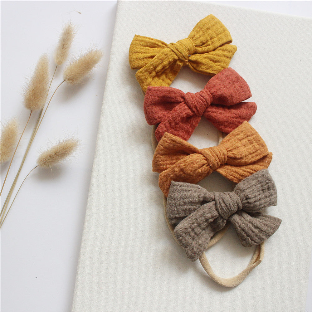 🎀 Soft, Sweet & Stylish – Baby Cotton Gauze Bow Headband Set (4-Pack) - Daily Cozy Closet