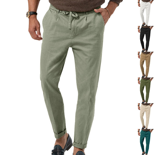 🧵 Effortless Meets Polished – Men’s Drawstring Straight-Leg Suit Pants