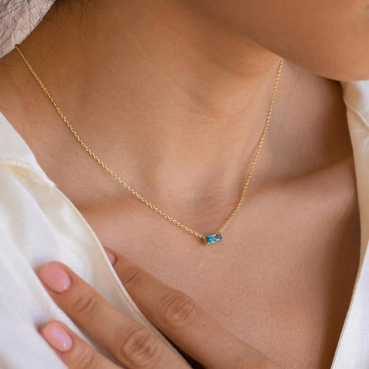 💎 925 Sterling Silver Twelve Birthstone Square Clavicle Chain Women's Simple - Daily Cozy Closet