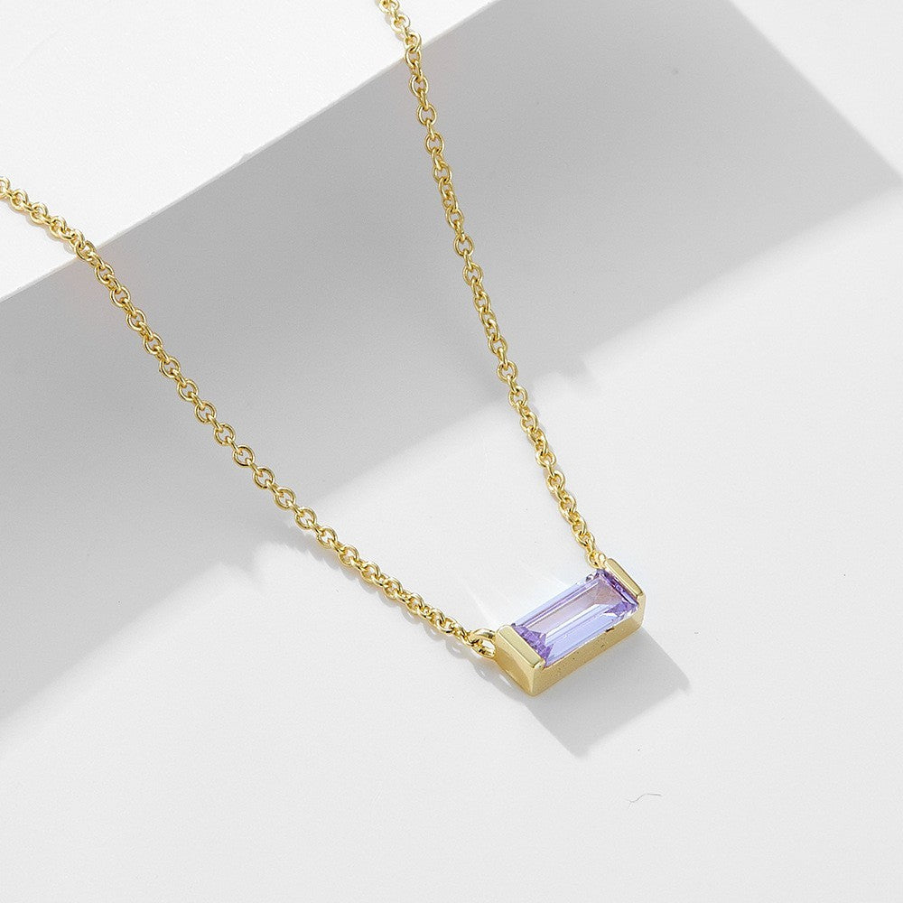 💎 925 Sterling Silver Twelve Birthstone Square Clavicle Chain Women's Simple - Daily Cozy Closet