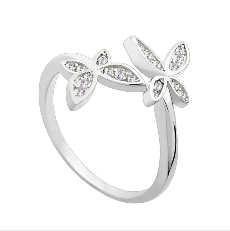 🦋 Sterling Silver Adjustable Butterfly Ring – Gem-Set Elegant Women’s Jewelry - Daily Cozy Closet