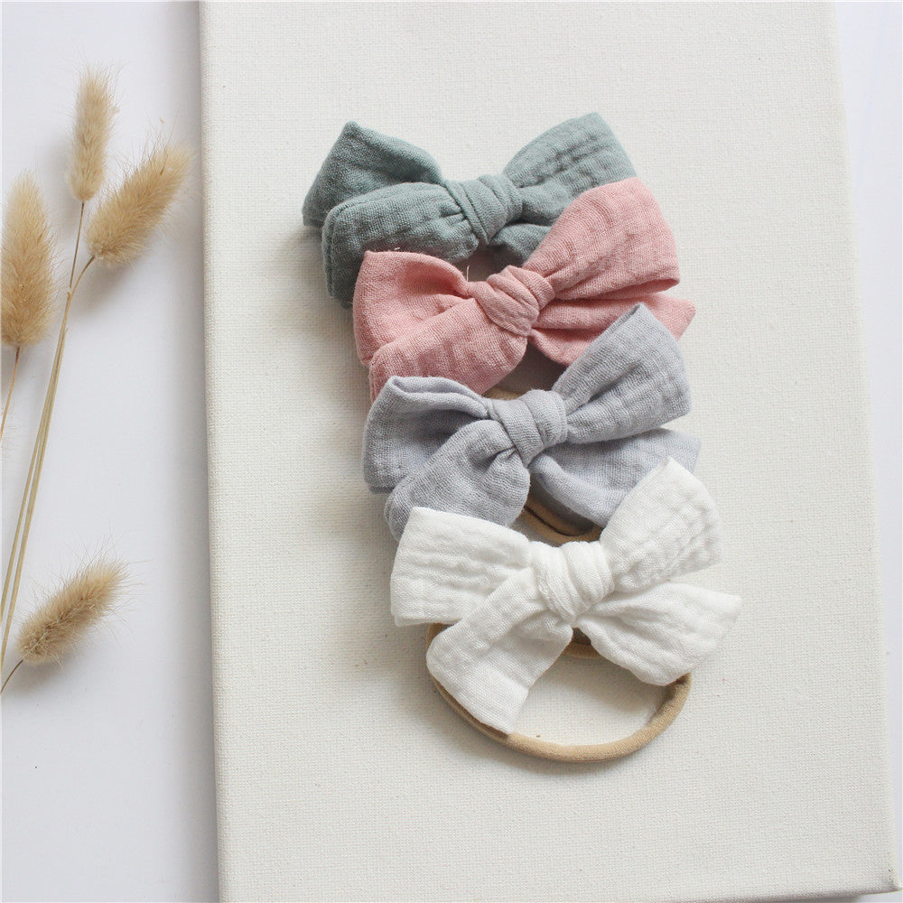 🎀 Soft, Sweet & Stylish – Baby Cotton Gauze Bow Headband Set (4-Pack) - Daily Cozy Closet
