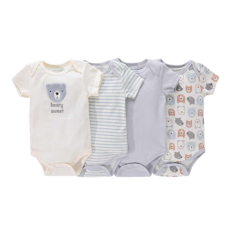 ☀️ All-Day Comfort – 4-Pack Summer Cotton Baby Rompers - Daily Cozy Closet