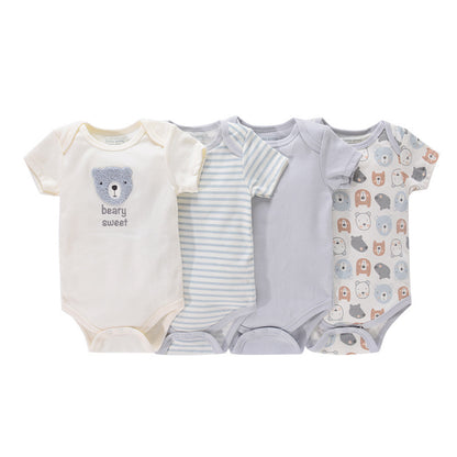 ☀️ All-Day Comfort – 4-Pack Summer Cotton Baby Rompers - Daily Cozy Closet
