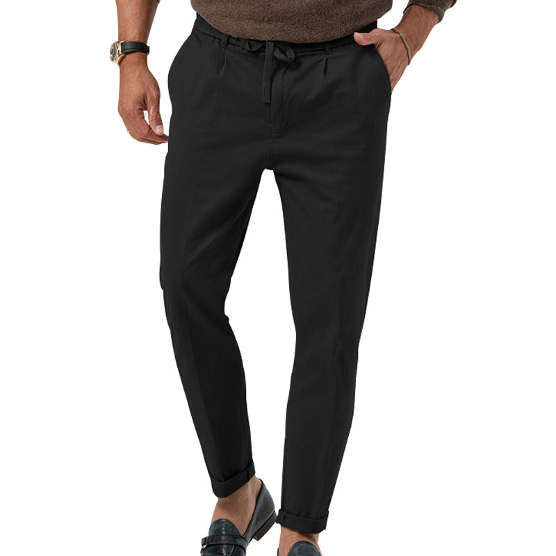 🧵 Effortless Meets Polished – Men’s Drawstring Straight-Leg Suit Pants