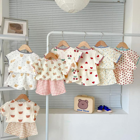 🍒 Soft, Sweet & Perfect for Play – Baby Girl Cotton Yarn Thin Suit (Top + Shorts Set) - Daily Cozy Closet